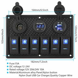 6 Gang 12V Switch Panel LED Light Rocker Circuit Breaker for Car RV Boat Marine