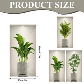 Fyihoxi Pack of 3 Wall Stickers Plants, 3D Wall Stickers with Green Plants, 45 x 23 cm, 3D Effect Wall Sticker Plants for Kitchen, Bedroom, Office, Wall Decoration