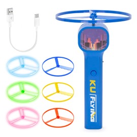 FunisFun Electric Disc Launcher with 6 Flying Spinners, Rechargeable Glow in The Dark Disc, Outdoor Fun Fidget Toys for Adults & Kids