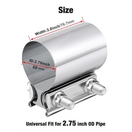 EVIL ENERGY 2.75 Inch Exhaust Clamp,2 3/4" Butt Joint Band Clamp Sleeve Coupler Stainless Steel for Pipes,Mufflers,Catalytic Converters 2PCs