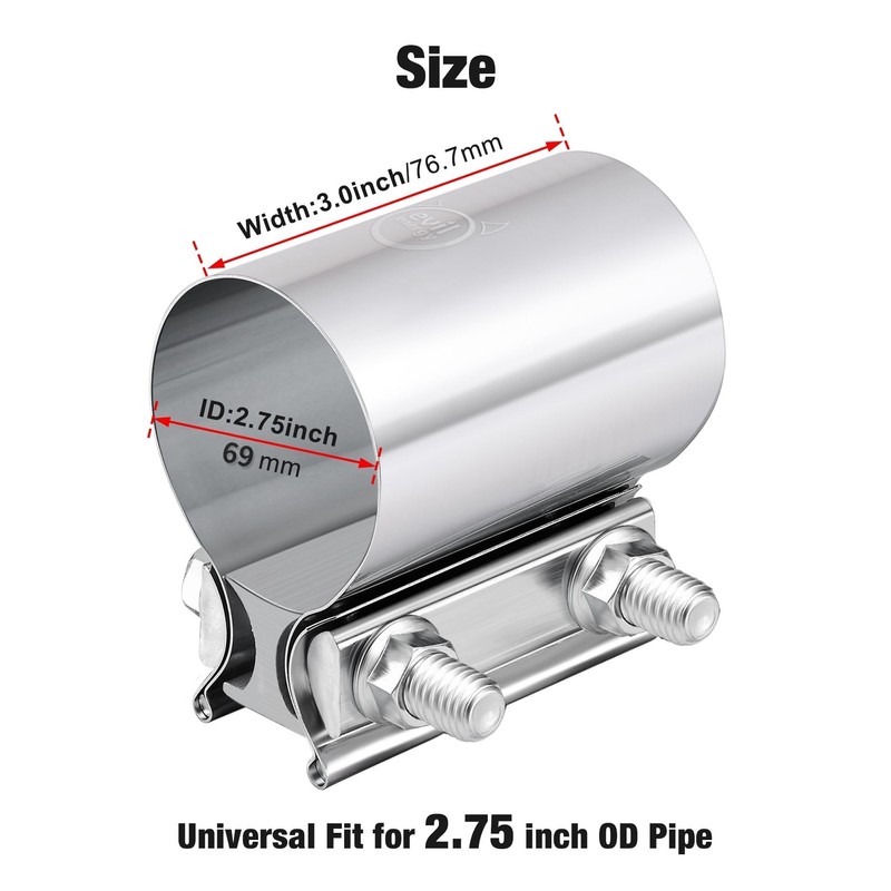 EVIL ENERGY 2.75 Inch Exhaust Clamp,2 3/4" Butt Joint Band