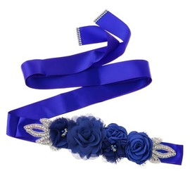 AISWI Maternity Flower Sash Belt with Rhinestone Pearls for Baby Shower Maternity Gender Reveal Party Wedding Photoshoot, 01 royal blue, One Size