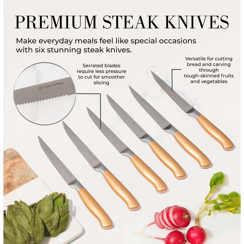 Black and Gold Knife Set for Kitchen with Block –