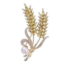 Crystal Wheat Brooch Pin Yellow Wheat Spike Brooch Pearl Brooch Rhinestone Brooch Lapel Pins Clothing Hat Bag Suit Jewelry Accessories for Women (Gold1)