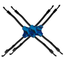 STAPLL Tack Strap - 2 Pack 4-Way Flat Bungee Cord with Rubber Pad Grip, Adjustable Tie Downs with Steel Hooks, Roof Rack, Kayak, Motorcycle, Camping Gear, Heavy Duty Outdoor Fasteners - Black and Blue