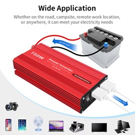 SUNWHEEL 750 Watts Power Inverter 12V DC to 110V AC Car Plug Adapter Outlet Converter with AC Outlet Car Charger for Laptop Computer, Road Trip Camping Accessories
