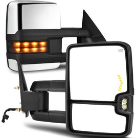 AUTOSAVER88 Towing Mirrors Compatible with 1999-2002 Chevy Silverado Sierra 1500 2500, 2001-2002 GMC Yukon XL Denali, LED Turn Signal Light Power Heated Telescoping Tow Mirrors Pair Set Chrome