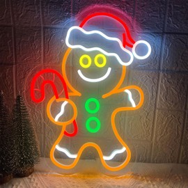 Gingerbread Man Neon Sign for Christmas Decor, Dimmable Christmas Neon Signs for Wall Decor, LED New Year Neon Lights for Kids Room, Living Room, Birthday, Party, Club, Girls, Boys