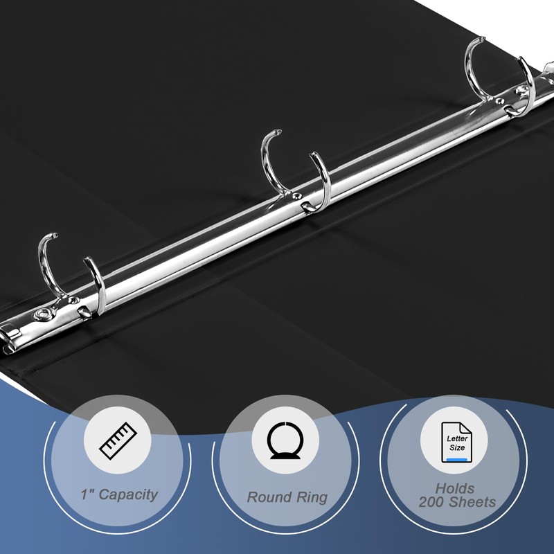 1 Inch 3-Ring Binder with 2 Interior Pockets, Heavy Duty