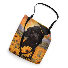 Cute Black Poodle Colorful Flower Mountain Sunset Puppy Dog Tote Bag