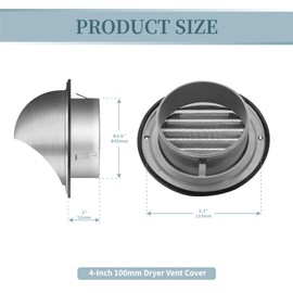 Insvrecho 4-Inch Round Dryer Vent Covers Outdoor, Stainless Steel exhaust vent for House
