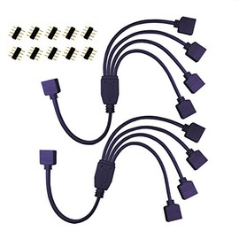RGBZONE 2 Pack Black 4 Pins LED Splitter Cable Strip Connector 4 Way Splitter Y Splitter for 1 to 4 RGB 5050 3528 LED Light Strips with 10x Male 4 Pin Plugs