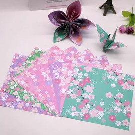 120 Sheets Origami Paper 15 x 15 cm Japanese Cherry Blossom Pattern, Double-Sided Coloured Origami Paper, Cherry Blossom Christmas Origami Paper, Washi Paper for DIY Arts and Crafts Projects
