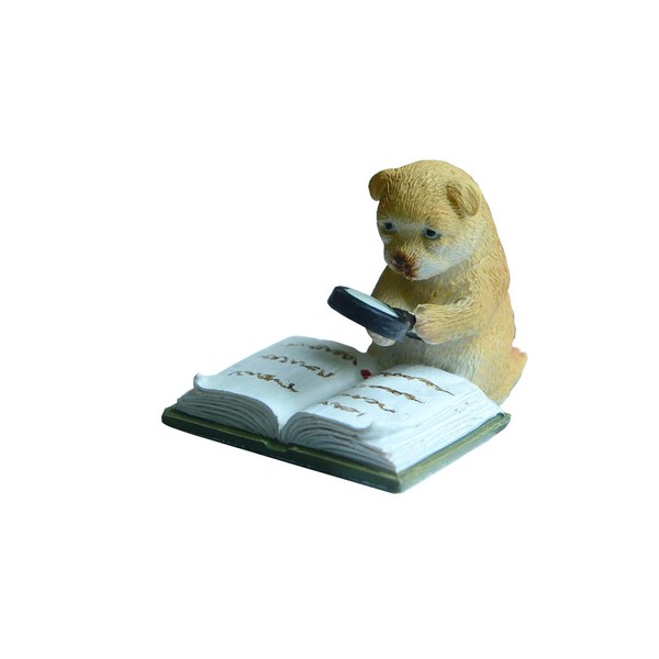Gemmia Miniature Reading Book Figurine- Be Quiet Learning Dog