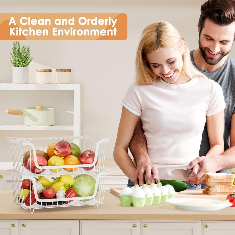 4 Pack Stackable Wire Baskets with Handles for Pantry Organizers