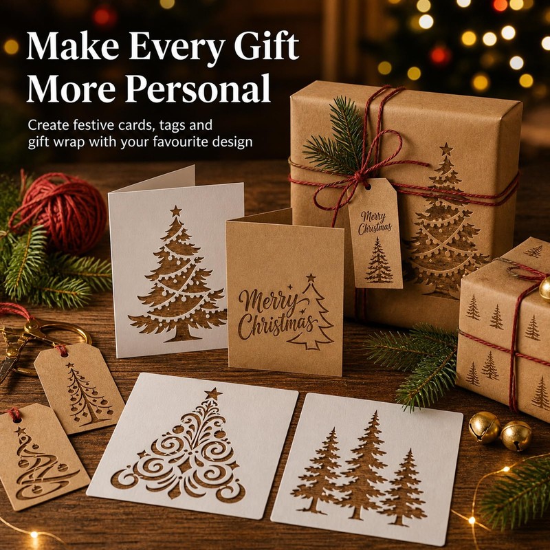 16 Christmas Stencils, 15 x 15 cm Tree and Forest