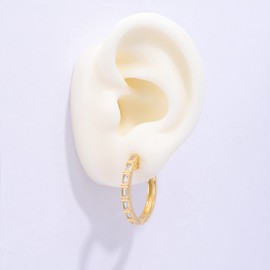 Joacii Gold Plated Huggie Earrings Square Zircon Hoop Earrings for Women, Brass, Cubic Zirconia