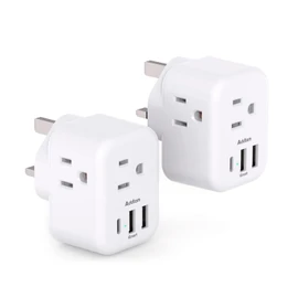 2 Pack US to UK Ireland Travel Plug Adapter, Addtam Type G Power Outlet Adapter with 3 AC Outlets and 3 USB, Travel Essentials for USA to Dubai Scotland British London England Hong Kong Irish