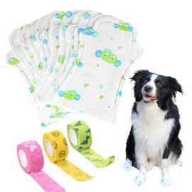 Disposable Dog Rain Shoes Boots for Hot Pavement,Paw Protectors for Small Medium Large Dogs for Summer Winter Snow,20pcs Waterproof Dog Paw Socks Cover,3pcs Adjustable Bandage (Blue-Green, S)