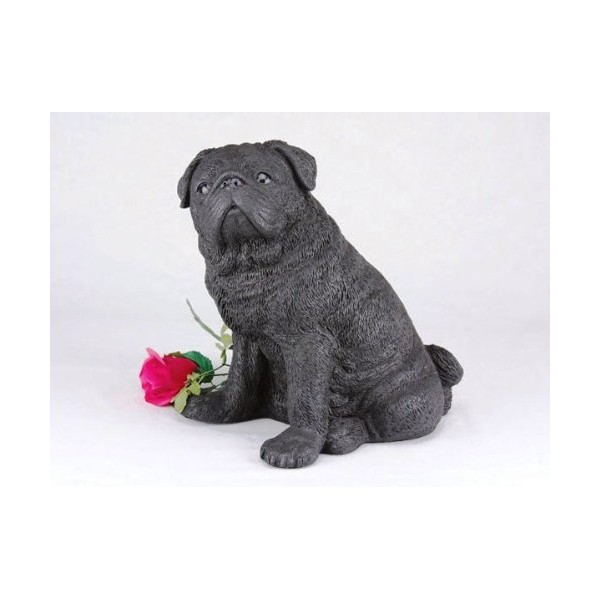 King Products Pug Black Cremation Pet Urn for Secure Installation of Your Beloved pet's Ashes.Rose not Included.