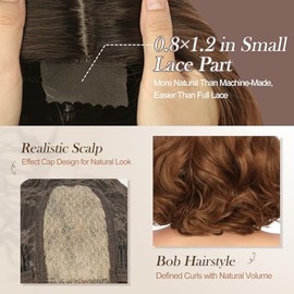 Peluca bob rizada de 11 a 12 pulgadas, de color negro a marrón cobrizo, para mujer, estilo bob corto ombré con volumen natural, peluca sintética liger