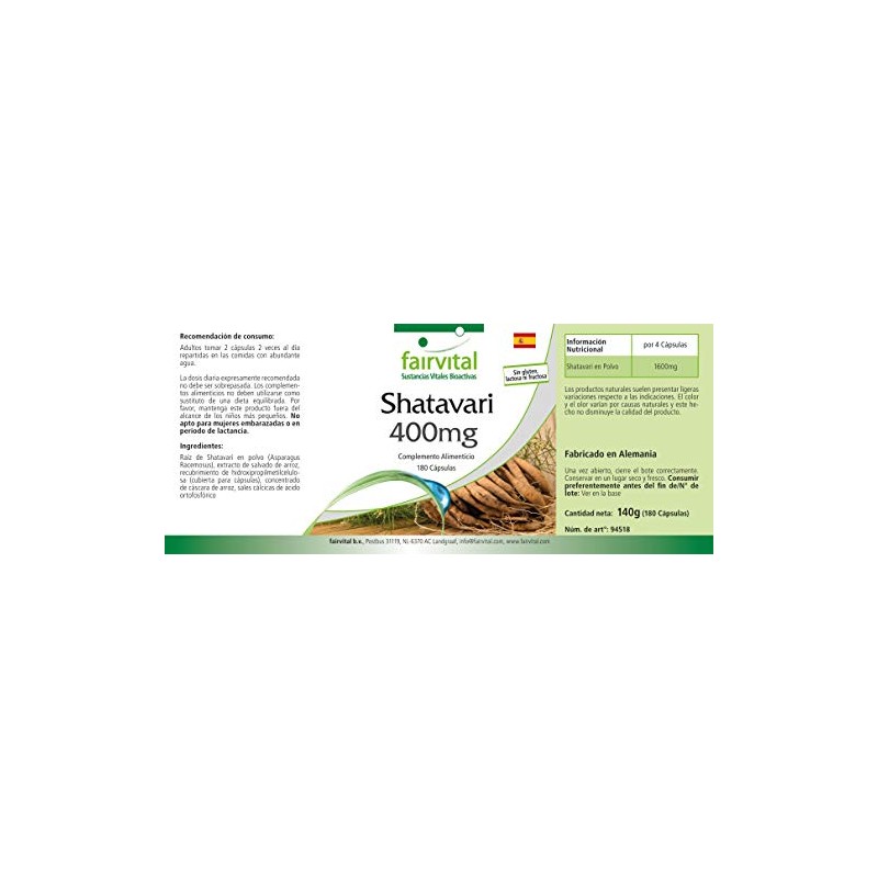 Shatavari 400mg - Vegan - HIGH Dosage - 180 Capsules