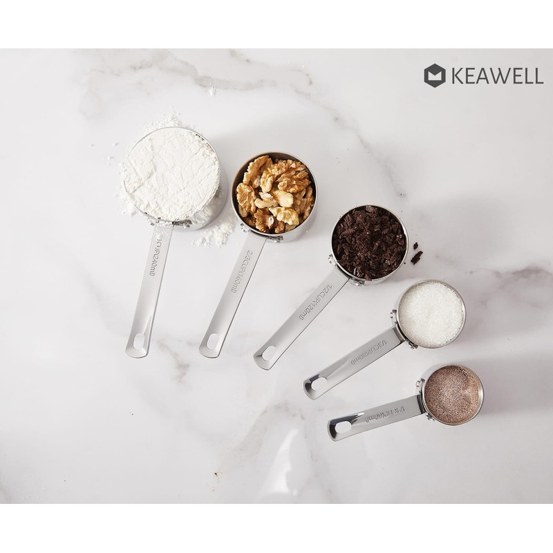 KEAWELL Premium 5-Piece Measuring Cups Set –1/4, 1/3, 1/2, 2/3,