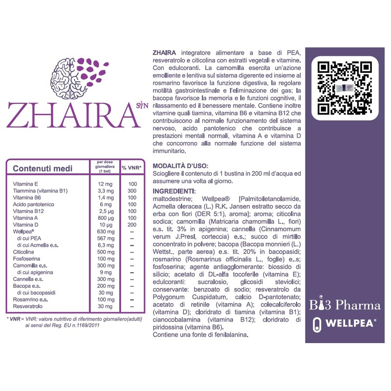 Nootropo potente Zhaira Syn con Wellpea integratore per miglorare la