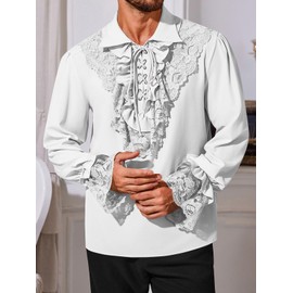 Runcati Mens Pirate Shirt Ruffle Renaissance Victorian Vampire Poet Shirts Medieval Steampunk Gothic Lace Costume