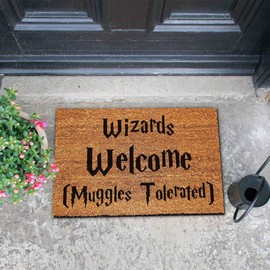 Funny Coir Doormat Wizards Welcome Front Door Mat Entryway Outdoor with Heavy Duty Front Porch Welcome Mats Easy to Clean Entry Brown Mat 23.7 x 15.7 inch