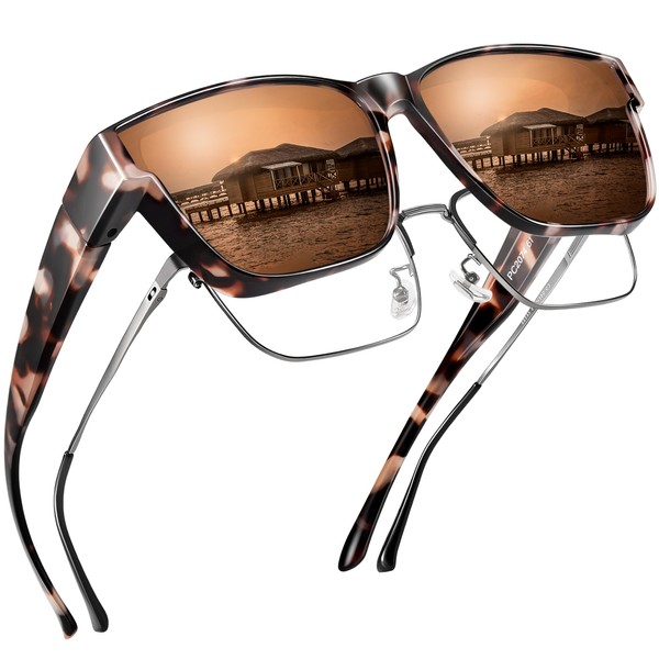 Peekaco Polarized Sunglasses Over Glasses for Women Men, Oversized Square