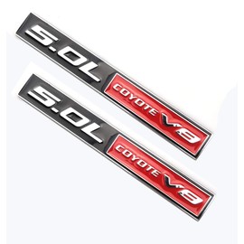 2pcs 5.0L Coyote V8 Emblems, 3D Trim Fender Hook Trunk Badge Decals Stickers Compatible for Mustang F150 (Black/Red)