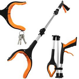 Adiwo Foldable Litter Picker Grabber, 91cm/36" Long Handle Litter Pickers Grabber Stick for Tall Users, 360 Degree Rotating Reach Aid, Helping Hand for Adults, Disabled, and Elderly, Orange