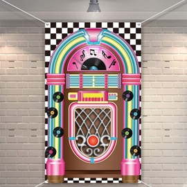 Casino Decorative Banner - Elvis Style Record Decoration of the 50s for Rockabilly Theme Parties - Impressive Jukebox Banner for Parties and Events