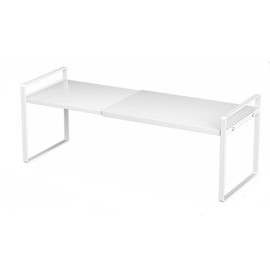 LIYIVNAA Expandable Cabinet Shelf Organizer Adjustable Storage Rack Stackable Metal Home Organization for Kitchen Pantry Spice Cupboard Under Sink Countertop - White, 1 Pack