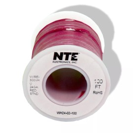 NTE Wire Hookup 24 Gauge 100 ft stranded red coating 1702402RD-100P