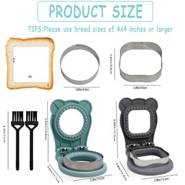 2Pcs Uncrustable Sandwich Cutter,Square&Round Sandwich Cutters for Kids Lunch,Crustless Sandwich Cutter with Brush,Sandwich Sealer for DIY School Lunch Boxes Boys Girls (Grey S+Blue R)