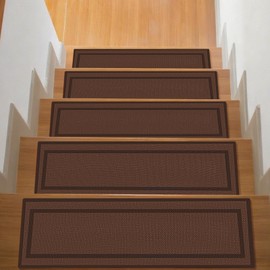 Carpet Stair Treads Non Slip Stair Runner for Wooden Steps Indoor,Resistant Stair Rugs Rubber Backing,Stair Rugs Mats for Kids, Elders,Pets,Brown,8"x30",4 Pieces