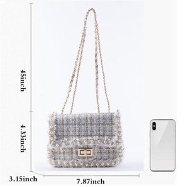 KERYHEBN Designer Chain Shoulder Purse for Women Trendy Ladies Quilted Crossbody Bag Clucth Handbags Evening Bag Tweed Purses (white1)