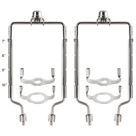 GO&SO 7 8 9 10 inch Adjustable Lamp Harp Holder DIY Kit for Table and Floor Lamps, Lamp Shade Bracket with 3/8 Standard Saddle, E26 Light Base UNO Fitter Adapter and Lamp Finial, Nickel, 2 Pack