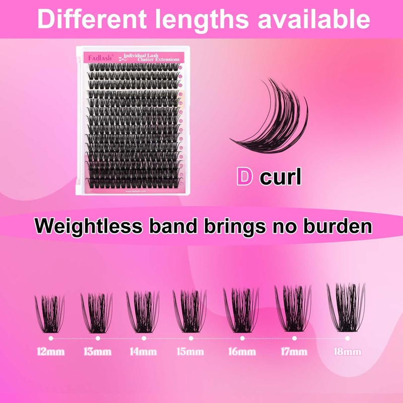 FADLASH Cluster Lashes D Curl Wispy Individual Lashes DIY Eyelash