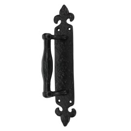 SKANDH 10" Inch Fleur Iron Pull Handle with Backplate, Heavy Duty Hardware - Black Powder Coated (Pack of 1)