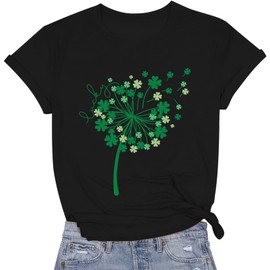 St Patricks Day Shirt Women Lucky Shamrock Summer T-Shirts Funny Clover Dandelion Love Heart Graphic Tee Tops