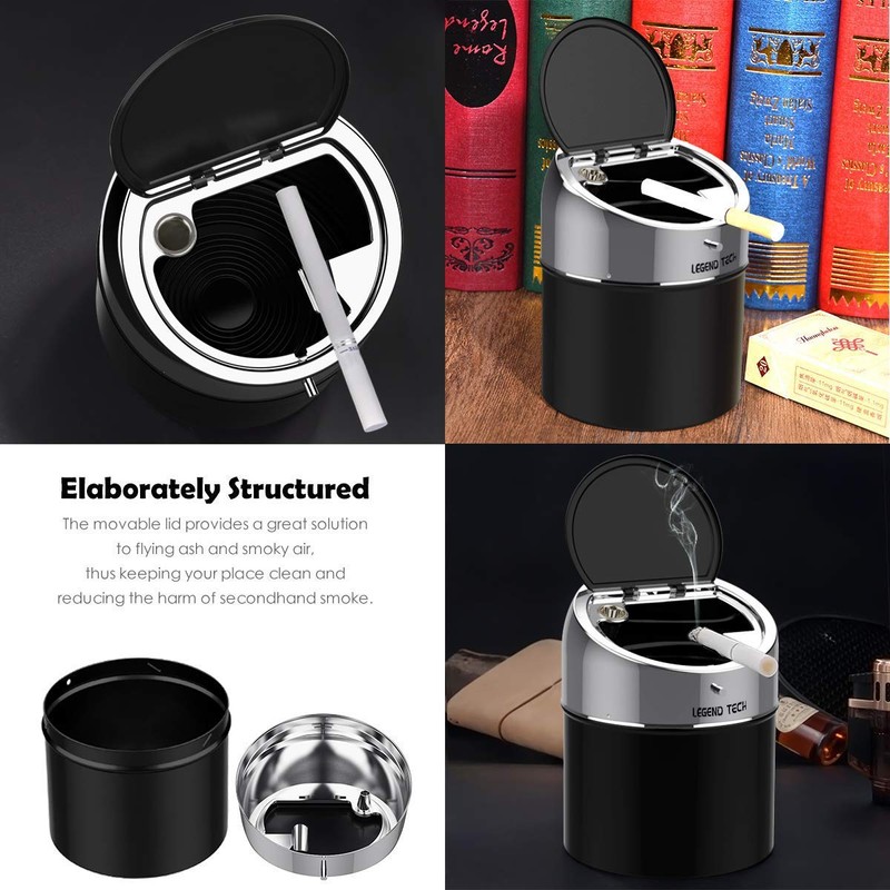 LegendTech Stainless Steel Ashtray with Lid, Portable Windproof Ashtray Large