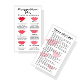 Boutique Marketing LLC Spanish Lip Blush Aftercare Card | Micropigmentación de Labios | 50 Pack | 2 x 3.5in inches Business Card | White with Red Lips Design, LIP-SB-W-457