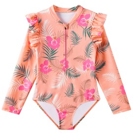 Angel season Toddler Girls Long Sleeve Swimsuit 2T Rash Guard for Girls Kids Bathing Suits One Piece Swimwear with Upf50+ and Zipper Quick Dry Rashguard Swimsuit Daisy in Summer Beach Surfing Sport