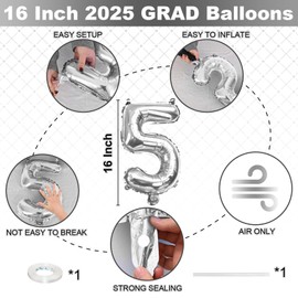 Silver 2025 GRAD Foil Balloons, 16 Inch Metallic Silver Grad Congrats Balloons Banner for Graduation Decorations 2025, College High School Class of 2025 Graduate Congratulations Party Decor Supplies