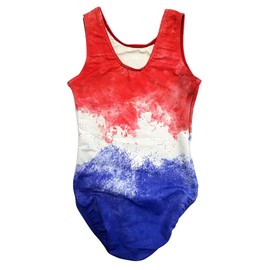GymnasticsHQ Gymnastics Leotard for Girls – Rhinestone USA Red, White and Blue Tie Dye Leotard for Girls Gymnastics, Red, White & Blue, CL
