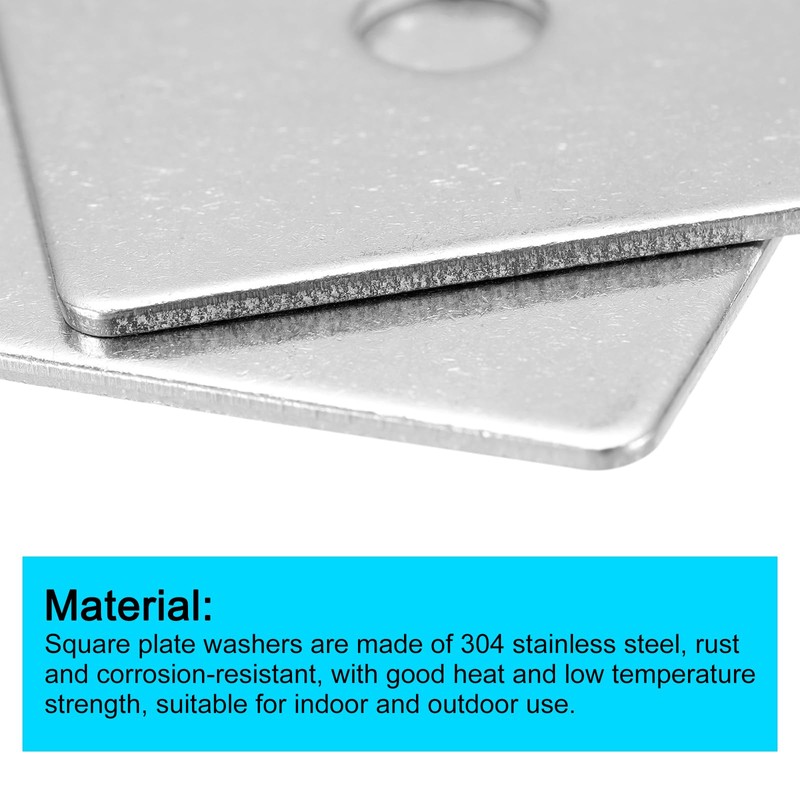 sourcing map Square Washer, 10Pcs M10x50x50x2mm 304 Stainless Steel Square