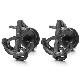 Stainless Steel Mens Women Marine Anchor Stud Earrings, Screw Back, 2 pcs, Stainless Steel Metal